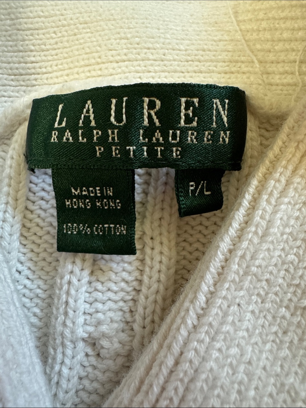 Ralph Lauren Ivory Cable Knit Shawl Collar Sweater with Toggle SZ LP - Picture 4 of 5
